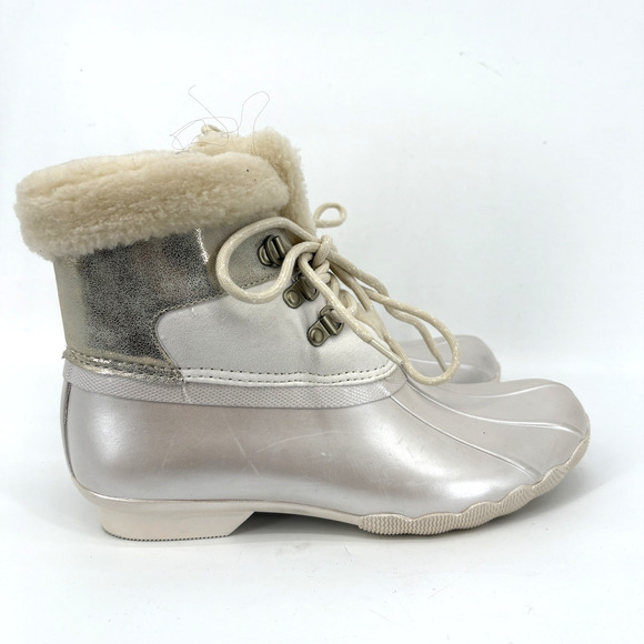 Sperry Duck Boots Womens 6 Ivory Alpine Saltwater Pearlized STK166415 - Picture 1 of 8